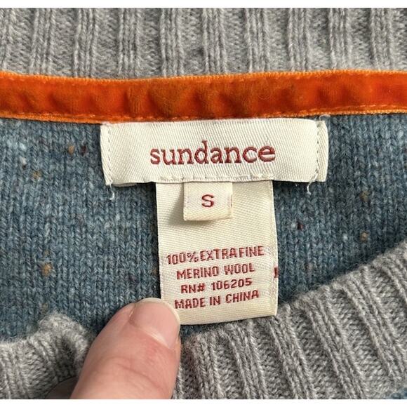 Sundance Women’s 100% Merino Wool Sweater Blue Gray Woven Button Front Size S - Picture 5 of 6